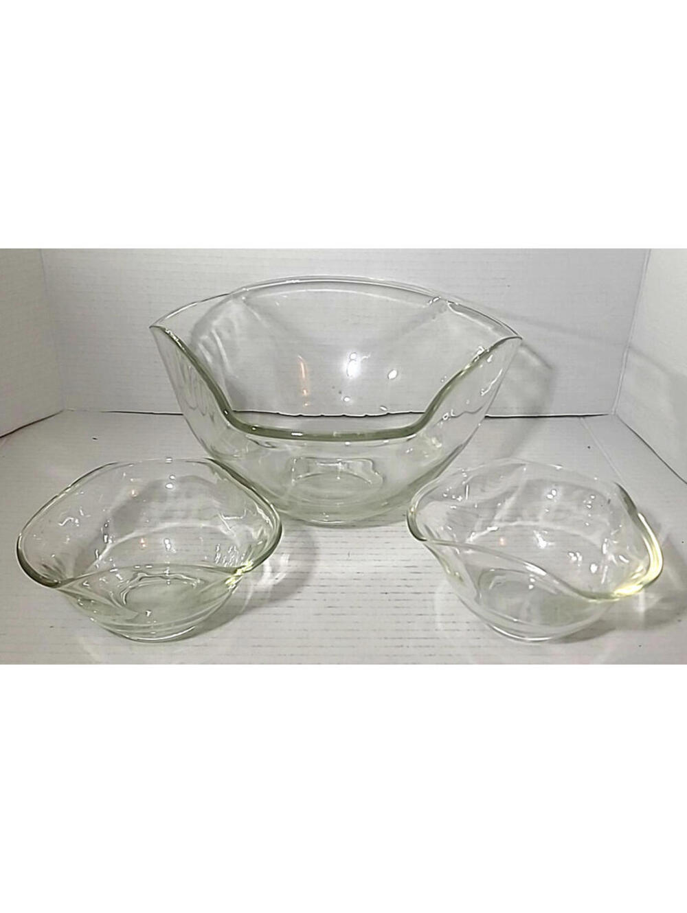 Vintage Indiana Glass Large Chip and Dip Bowl Set Clear Glass 3 Pc Set Art Deco